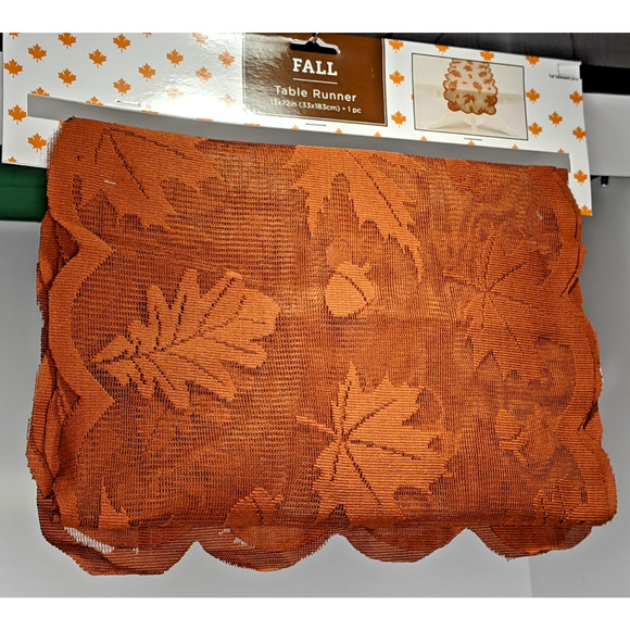 Thanksgiving Fall Leaves Lace Table Runner 13" x 72" Holiday Table Decor Autumn - Picture 1 of 2